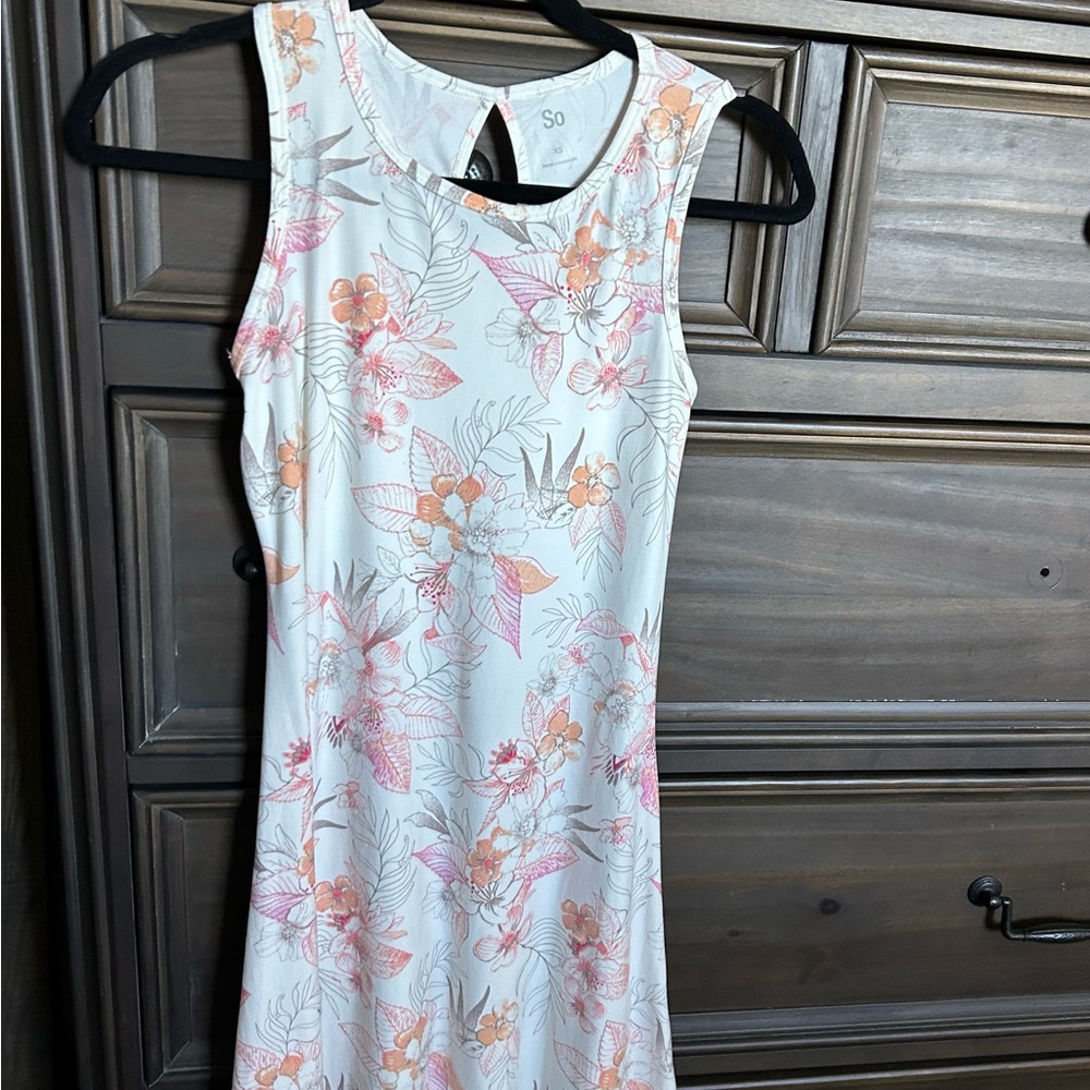 SO White and Pink Floral Midi Dress